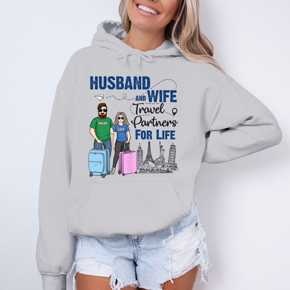 Husband And Wife Travel Partners - Personalized Hoodie - Gift For Couples, Husband Wife