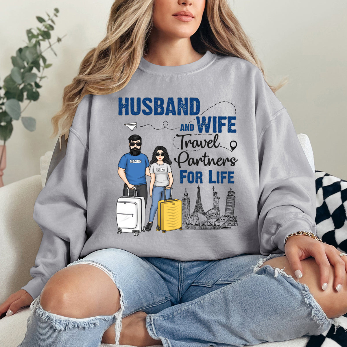 Husband And Wife Travel Partners - Personalized Sweatshirt - Gift For Couples, Husband Wife