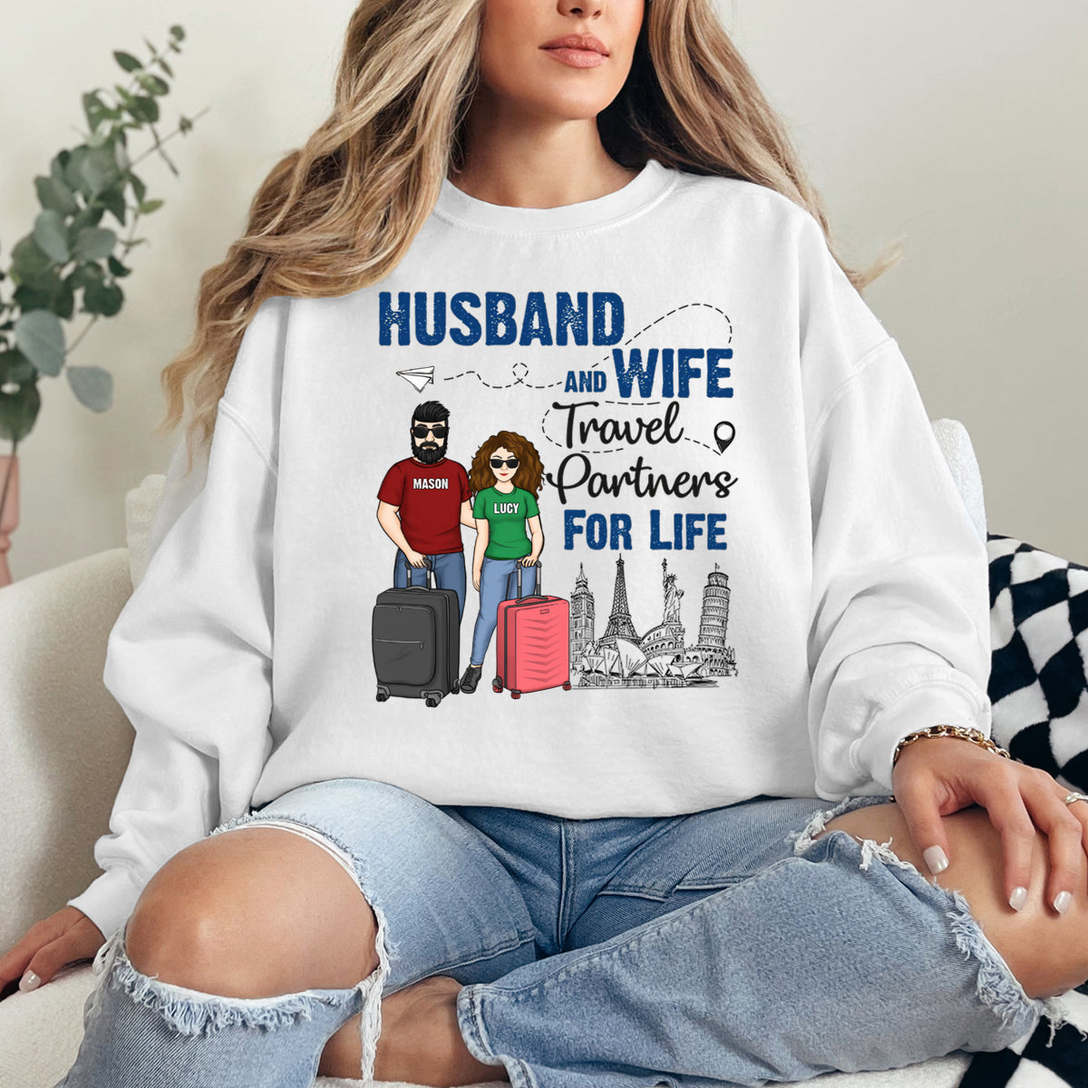 Husband And Wife Travel Partners - Personalized Sweatshirt - Gift For Couples, Husband Wife