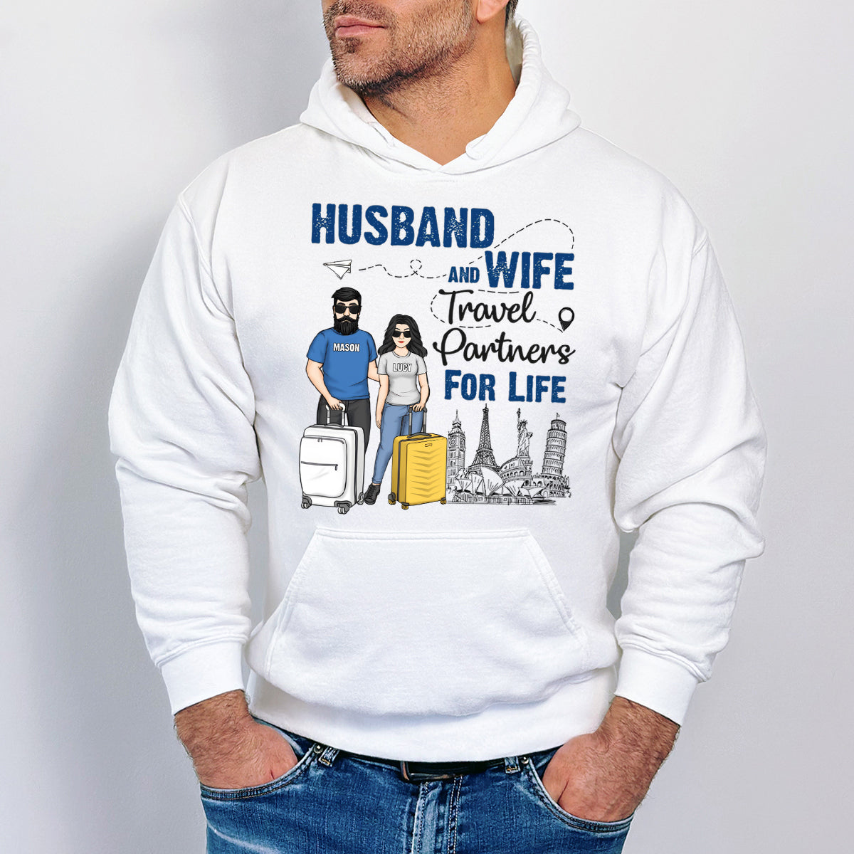 Husband And Wife Travel Partners - Personalized Hoodie - Gift For Couples, Husband Wife
