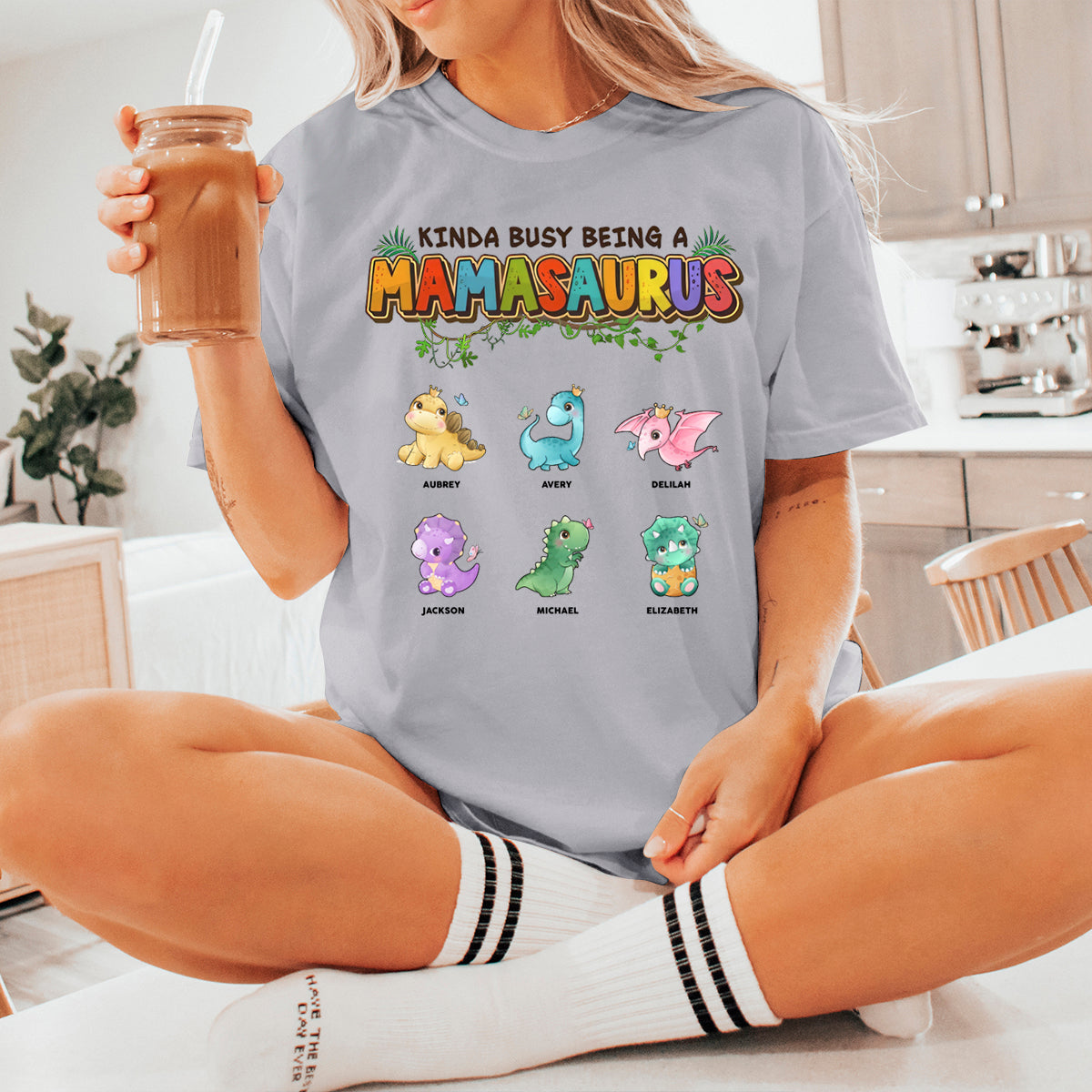 Kinda Busy Being A Nanasaurus - Personalized T-shirt - Gift For Mom, Grandma, Kids
