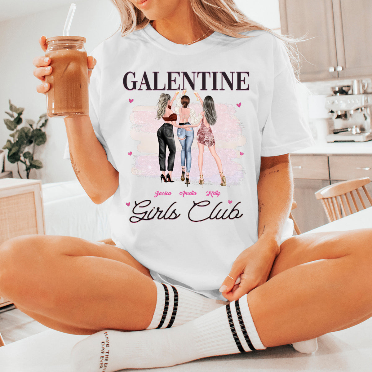 Galentine Girls Club - Bestie Personalized Custom T-shirt - Valentine Gift For Best Friends, BFF, Sisters