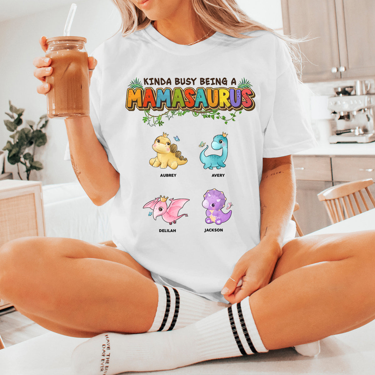 Kinda Busy Being A Nanasaurus - Personalized T-shirt - Gift For Mom, Grandma, Kids