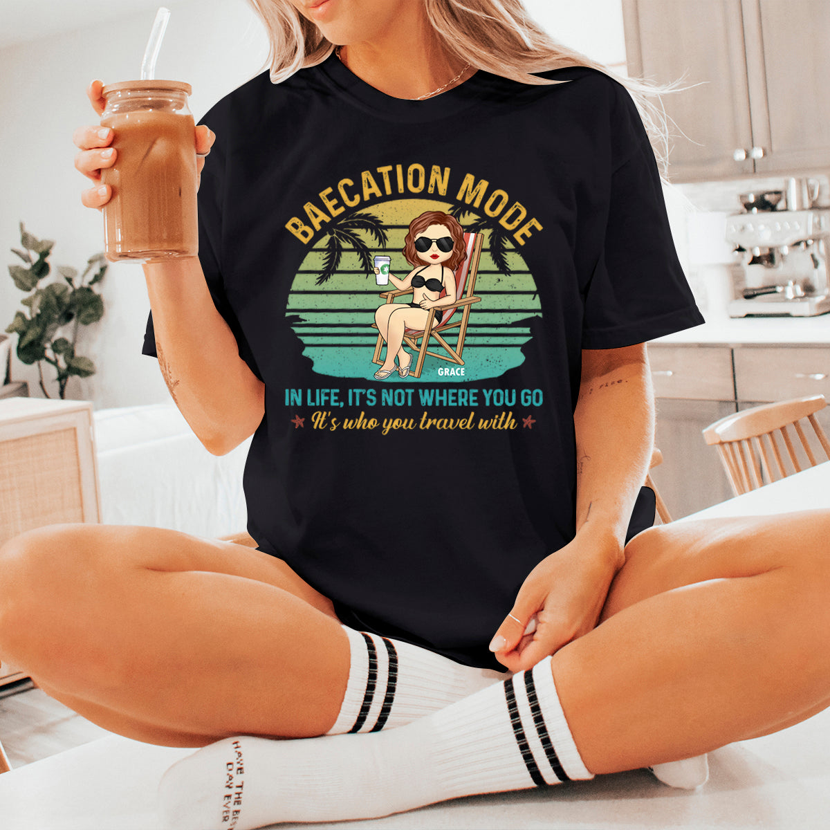 It's Not Where You Go, It's Who You Travel With - Personalized Matching Couple T-Shirt - Gift For Couple, Husband Wife, Anniversary, Engagement, Wedding, Marriage Gift