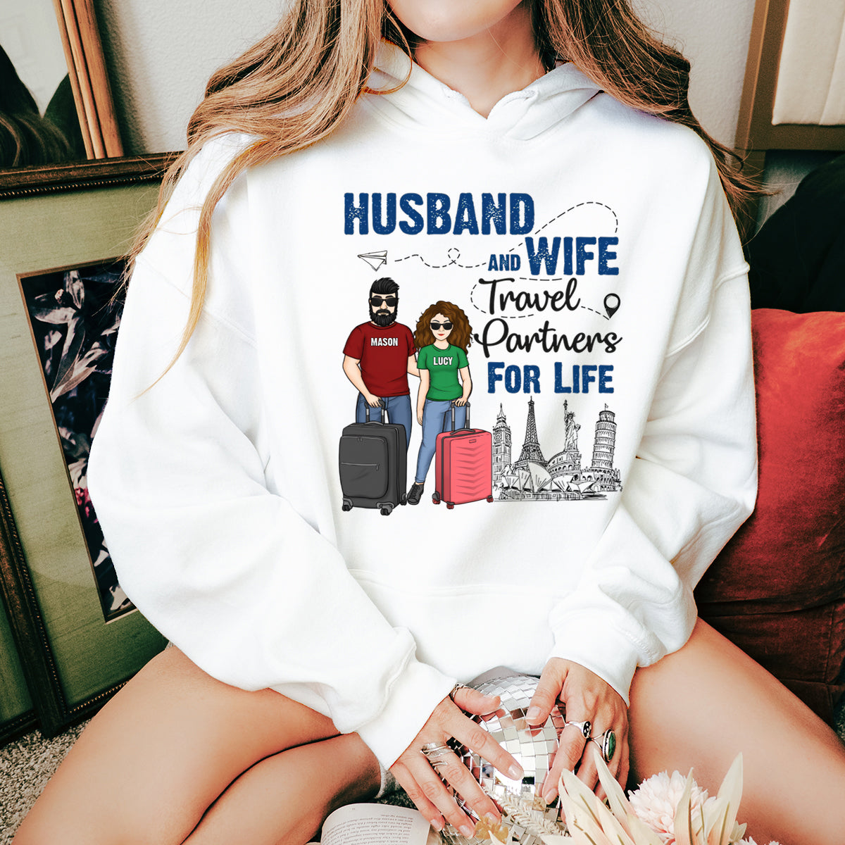 Husband And Wife Travel Partners - Personalized Hoodie - Gift For Couples, Husband Wife