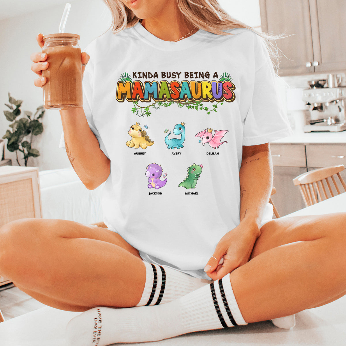 Kinda Busy Being A Nanasaurus - Personalized T-shirt - Gift For Mom, Grandma, Kids
