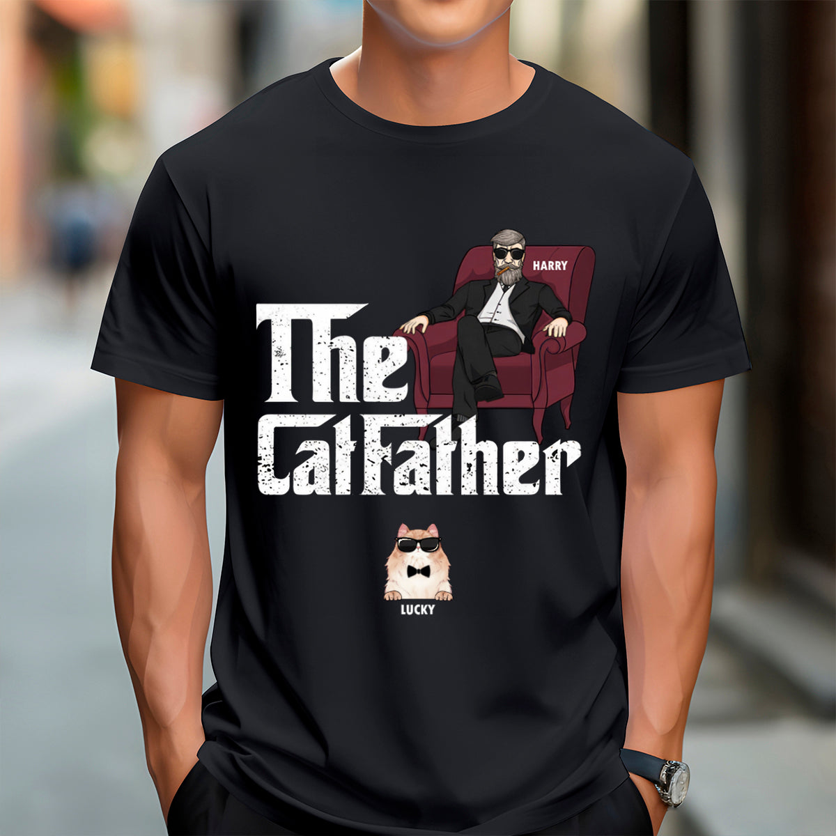 The Cat Father Cat Dad In Suit Cool Cats - Personalized T-shirt - Gift for Cat Dad