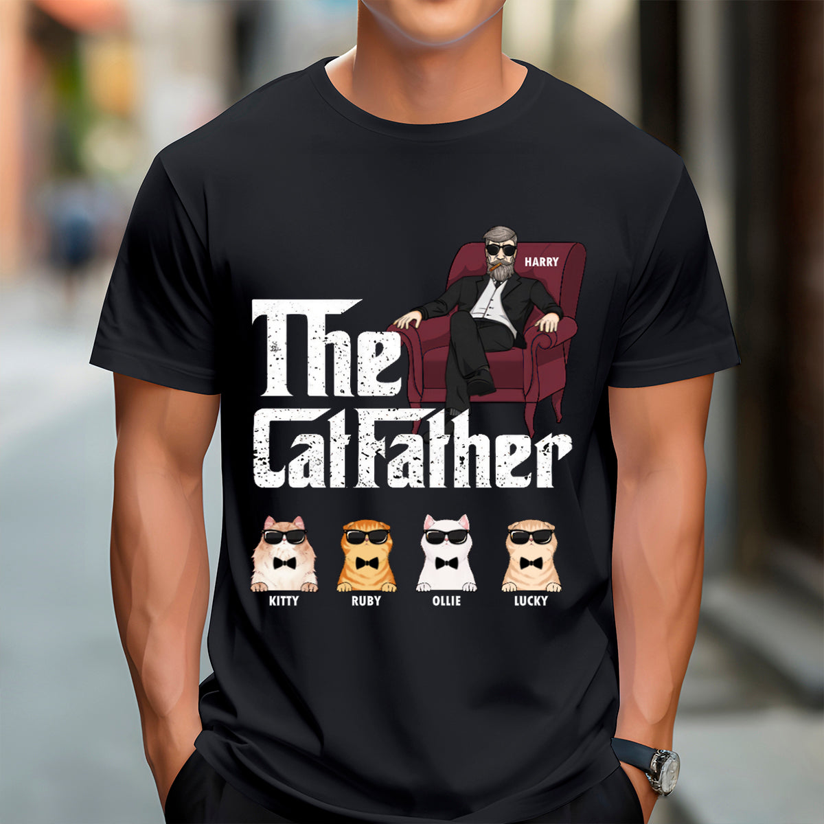 The Cat Father Cat Dad In Suit Cool Cats - Personalized T-shirt - Gift for Cat Dad