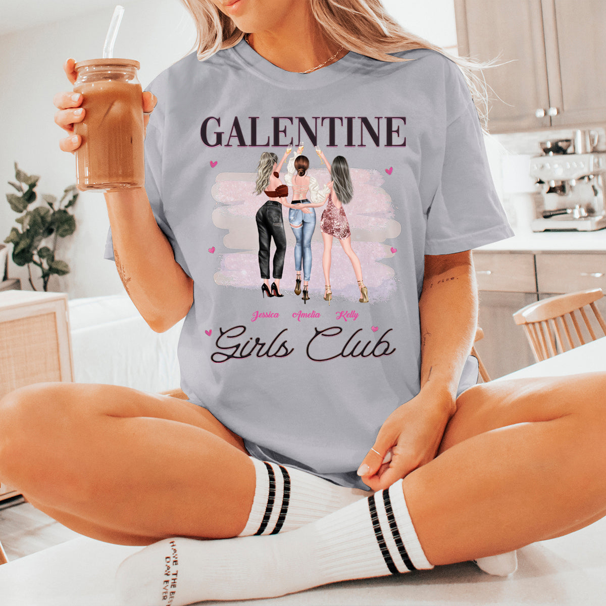 Galentine Girls Club - Bestie Personalized Custom T-shirt - Valentine Gift For Best Friends, BFF, Sisters