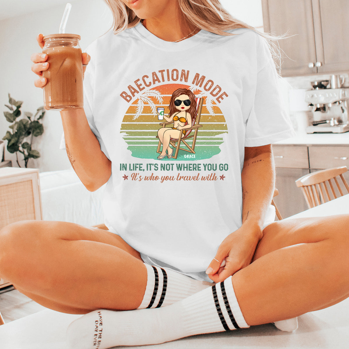 It's Not Where You Go, It's Who You Travel With - Personalized Matching Couple T-Shirt - Gift For Couple, Husband Wife, Anniversary, Engagement, Wedding, Marriage Gift