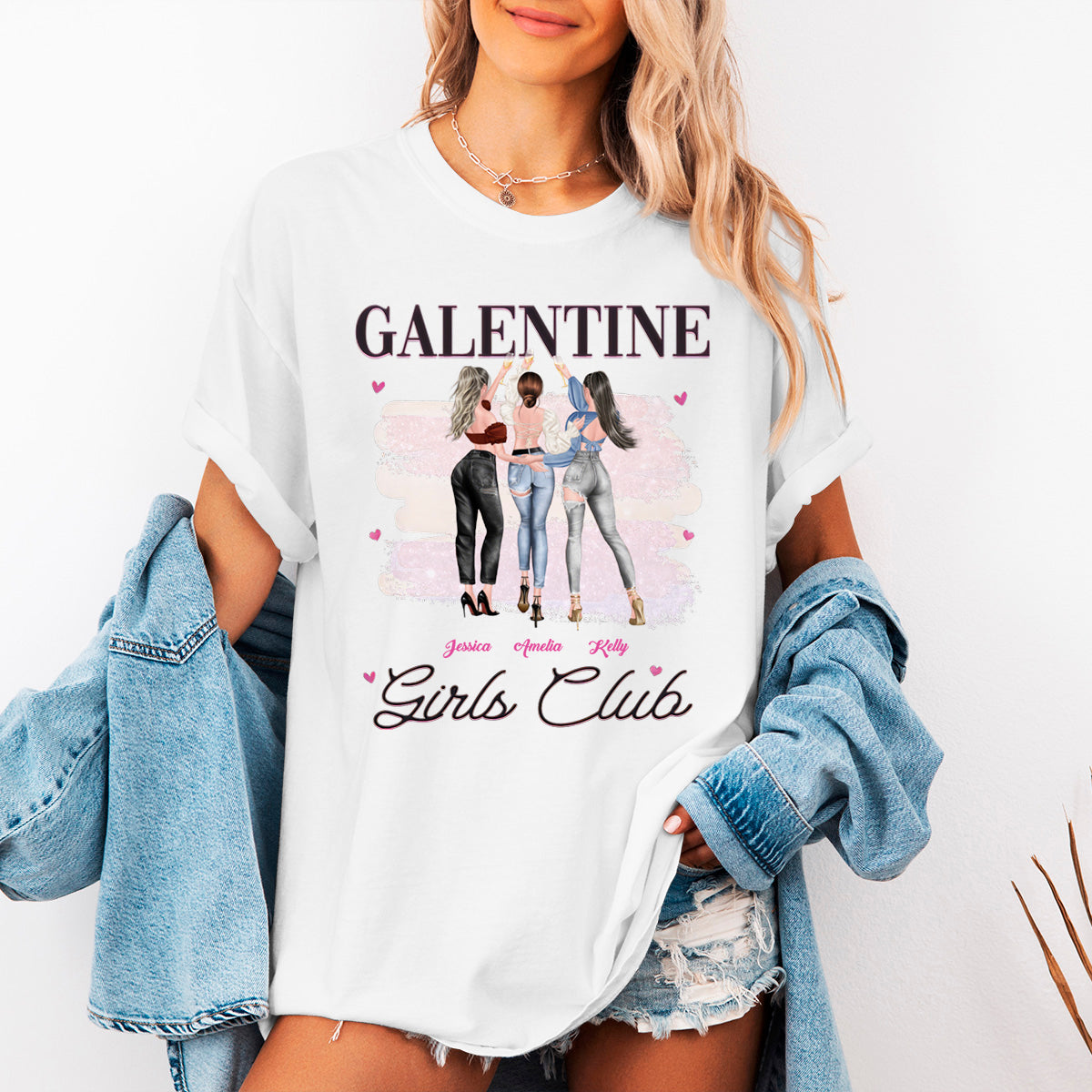 Galentine Girls Club - Bestie Personalized Custom T-shirt - Valentine Gift For Best Friends, BFF, Sisters