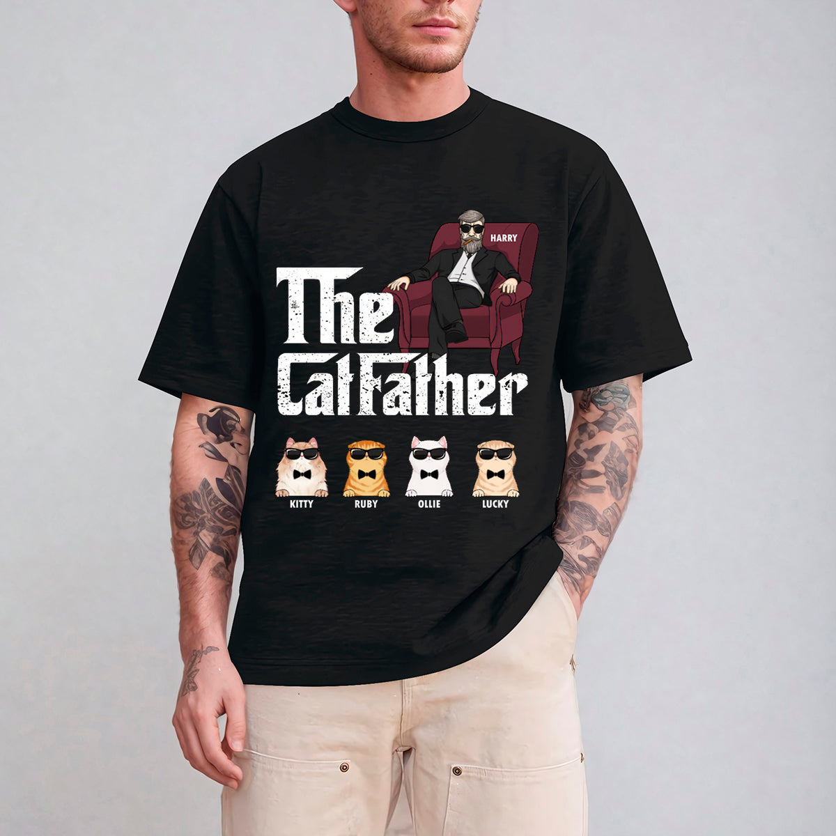 The Cat Father Cat Dad In Suit Cool Cats - Personalized T-shirt - Gift for Cat Dad