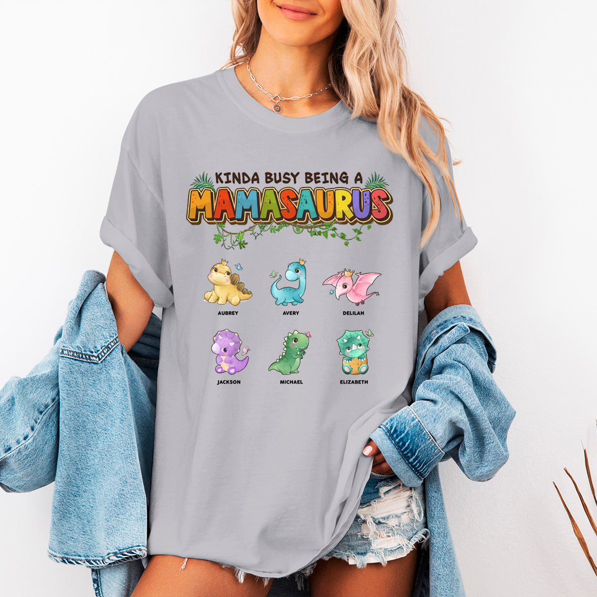 Kinda Busy Being A Nanasaurus - Personalized T-shirt - Gift For Mom, Grandma, Kids