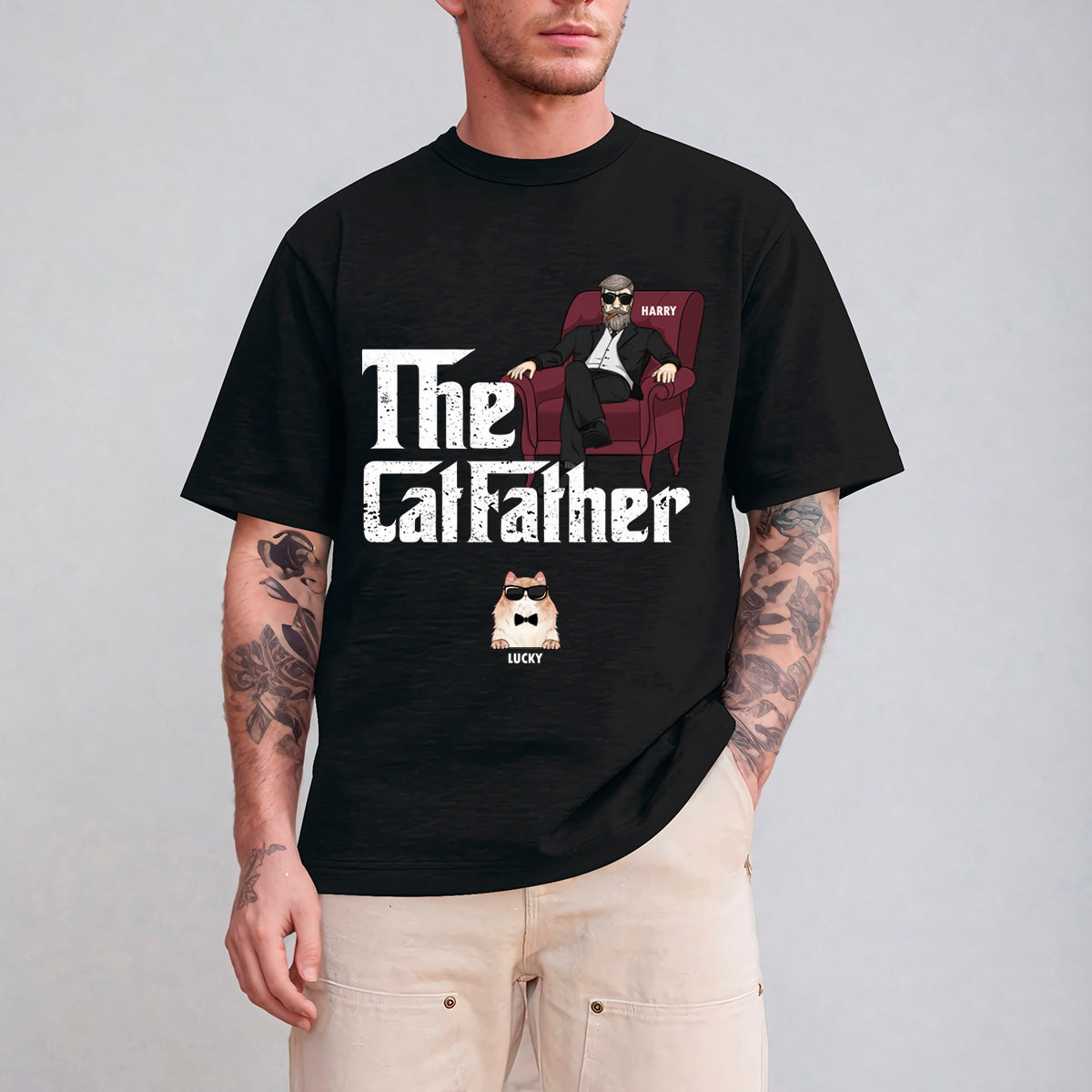 The Cat Father Cat Dad In Suit Cool Cats - Personalized T-shirt - Gift for Cat Dad