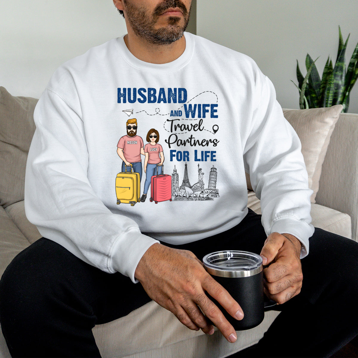 Husband And Wife Travel Partners - Personalized Sweatshirt - Gift For Couples, Husband Wife