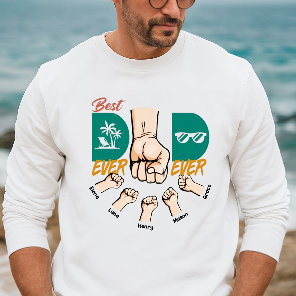 Hot Dad Summer - Family Personalized Custom Sweatshirt - Summer Vacation, Birthday Gift For Dad, Grandpa
