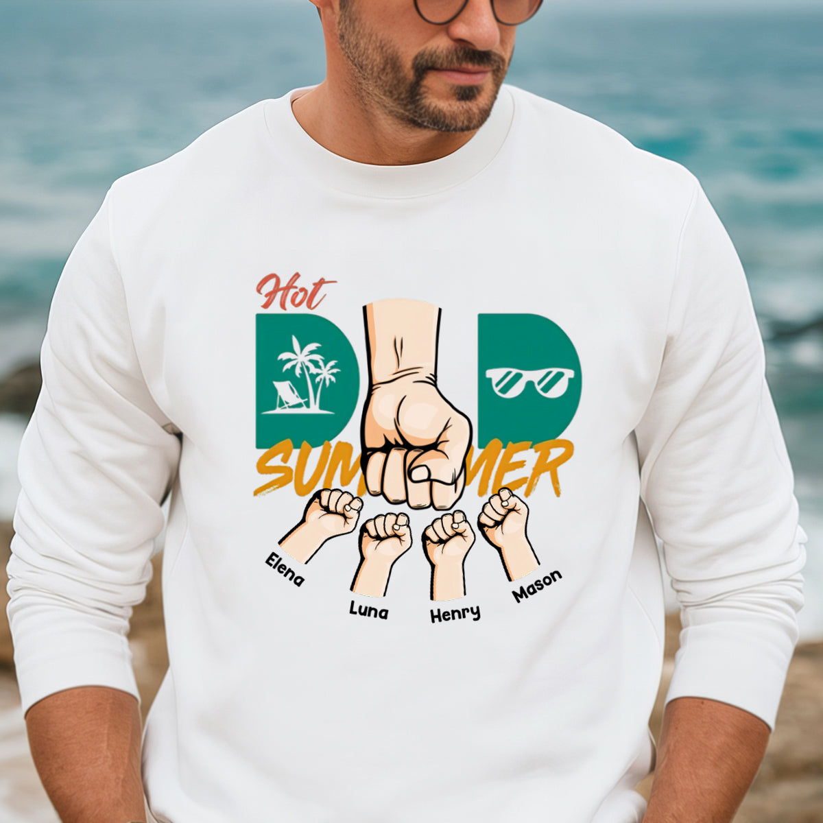 Hot Dad Summer - Family Personalized Custom Sweatshirt - Summer Vacation, Birthday Gift For Dad, Grandpa