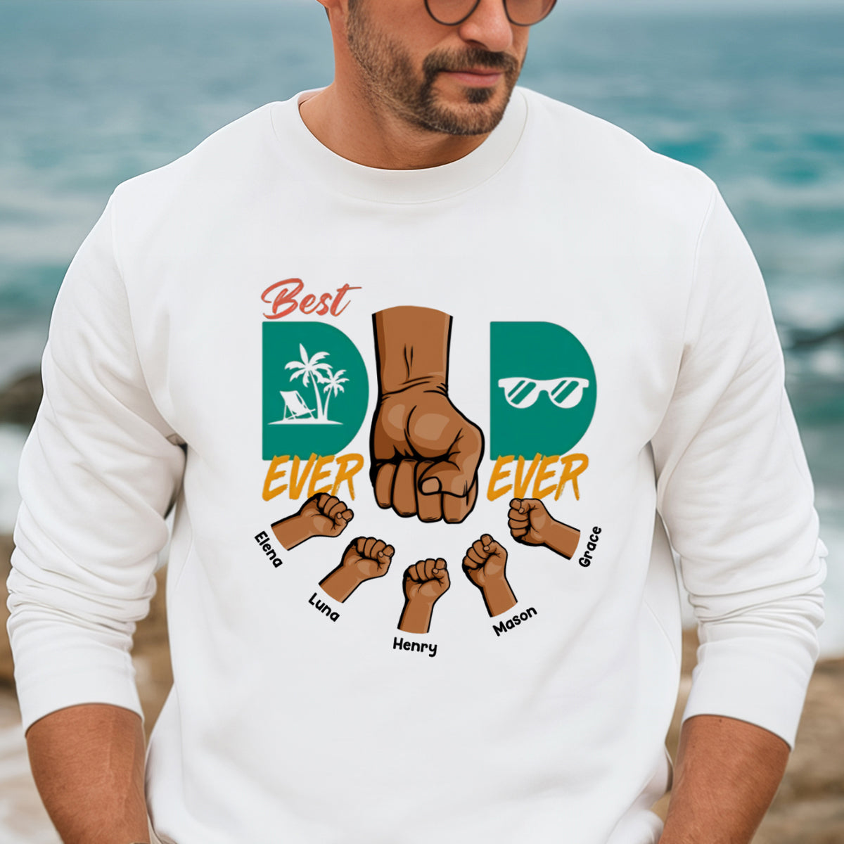 Hot Dad Summer - Family Personalized Custom Sweatshirt - Summer Vacation, Birthday Gift For Dad, Grandpa