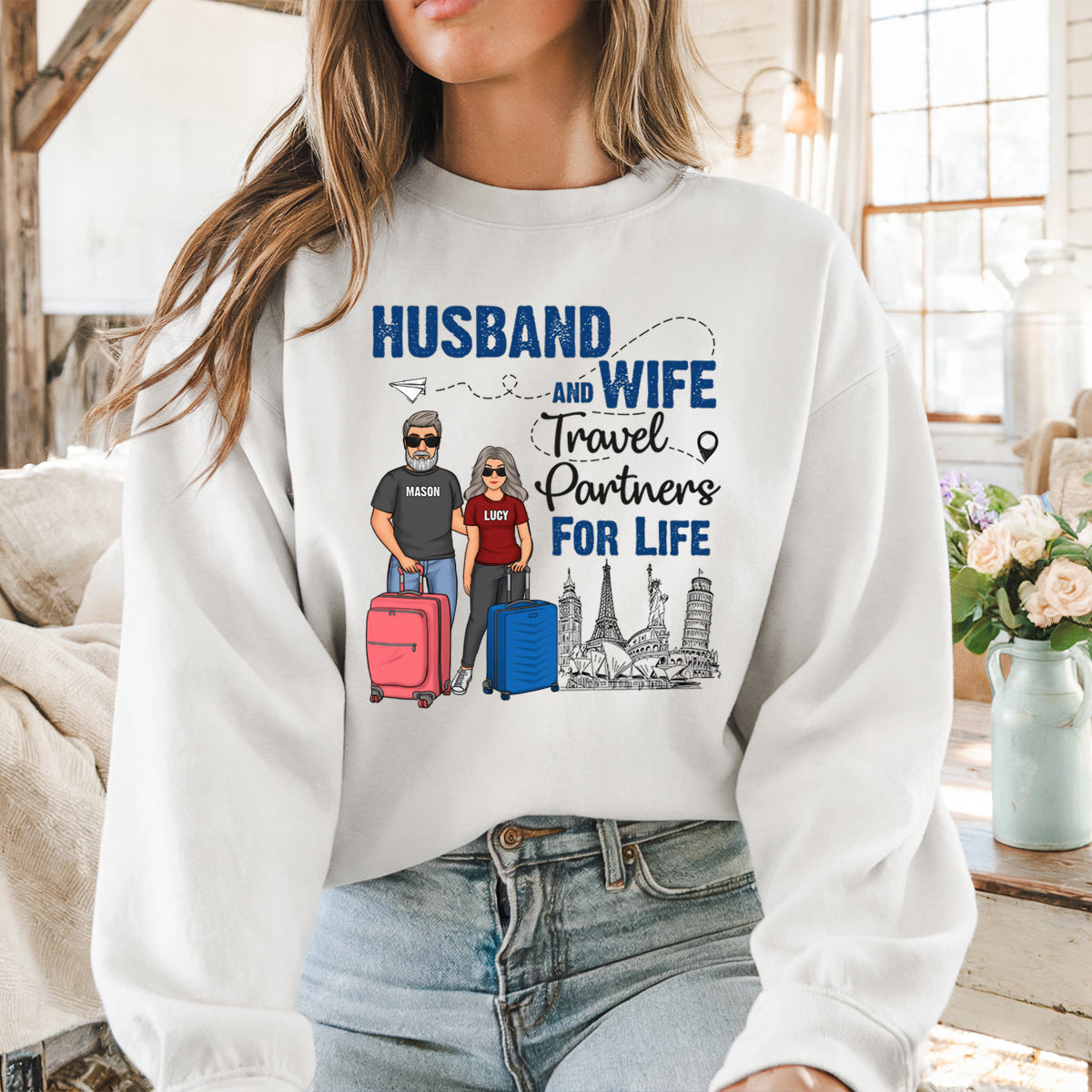 Husband And Wife Travel Partners - Personalized Sweatshirt - Gift For Couples, Husband Wife