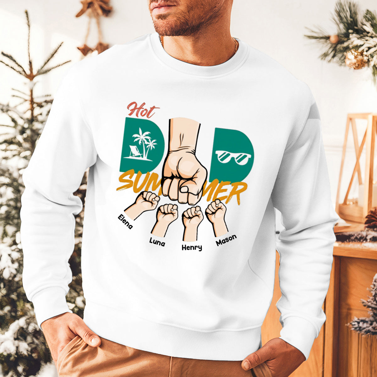 Hot Dad Summer - Family Personalized Custom Sweatshirt - Summer Vacation, Birthday Gift For Dad, Grandpa