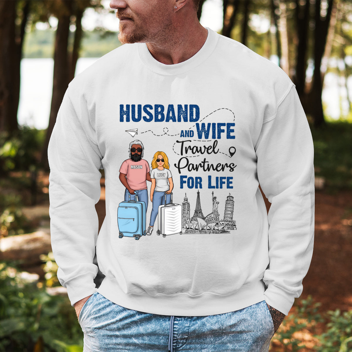 Husband And Wife Travel Partners - Personalized Sweatshirt - Gift For Couples, Husband Wife