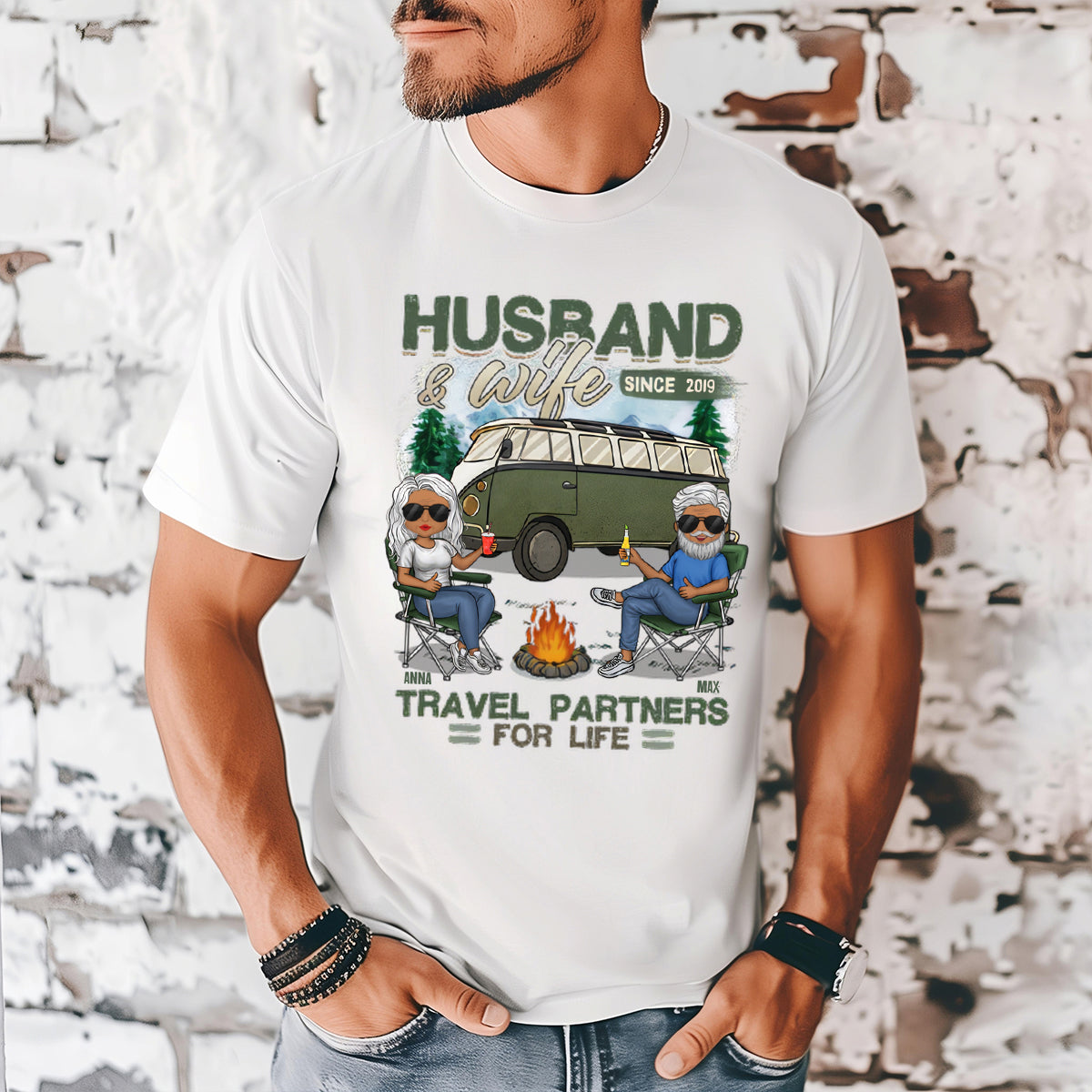 Husband & Wife, Travel Partners For Life - Personalized Matching Couple T-Shirt - Gift For Couple, Husband Wife, Anniversary, Engagement, Wedding, Marriage, Camping Gift