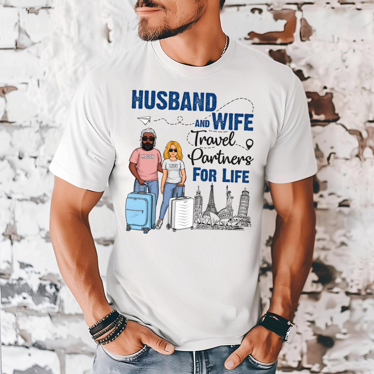 Husband And Wife Travel Partners - Personalized T-shirt - Gift For Couples, Husband Wife