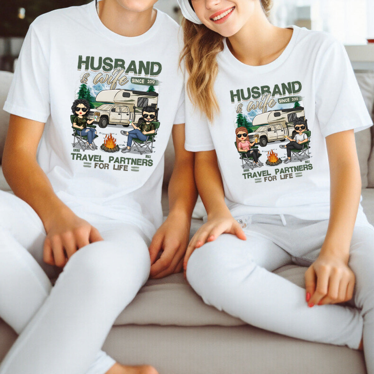 Husband & Wife, Travel Partners For Life - Personalized Matching Couple T-Shirt - Gift For Couple, Husband Wife, Anniversary, Engagement, Wedding, Marriage, Camping Gift