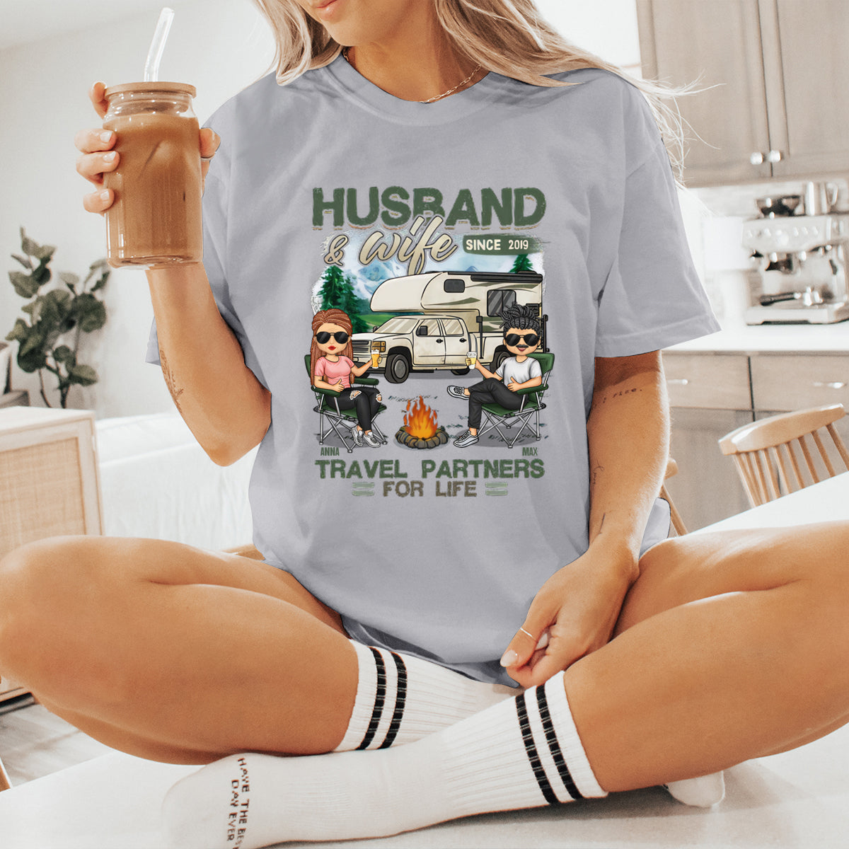 Husband & Wife, Travel Partners For Life - Personalized Matching Couple T-Shirt - Gift For Couple, Husband Wife, Anniversary, Engagement, Wedding, Marriage, Camping Gift