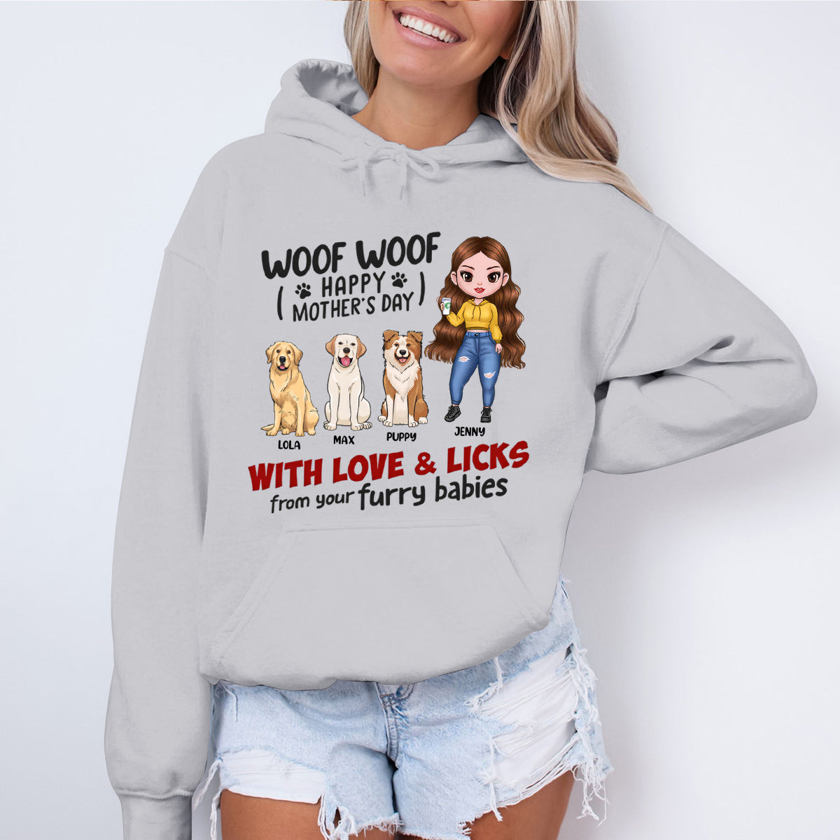 Happy Mother's Day With Love & Licks From Your Furry Babies - Dog Personalized Hoodie - Gift For Mom, Pet Owners, Pet Lovers