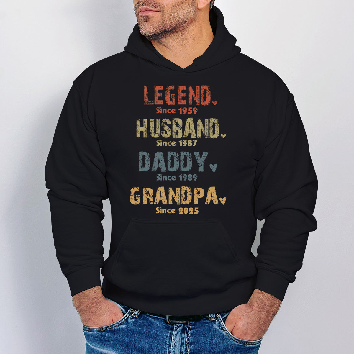 Legend, Husband, Dad And Papa Since - Family Personalized Custom Back Printed Hoodie - Gift For Dad, Grandpa