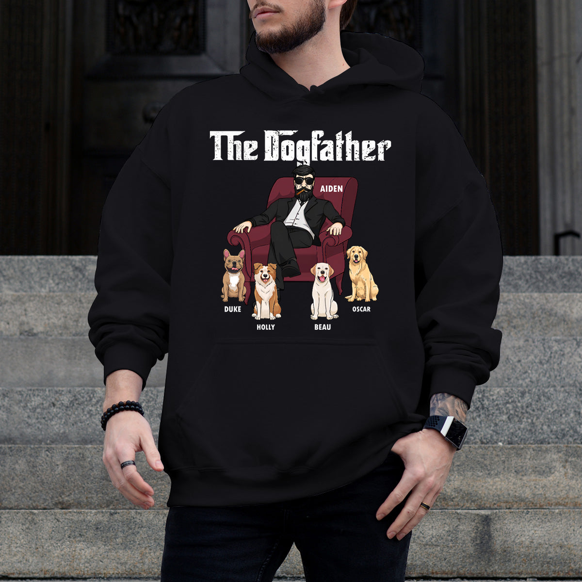 The Dog Father Dog Dad In Suit - Personalized Hoodie - Gift for Dog Dad