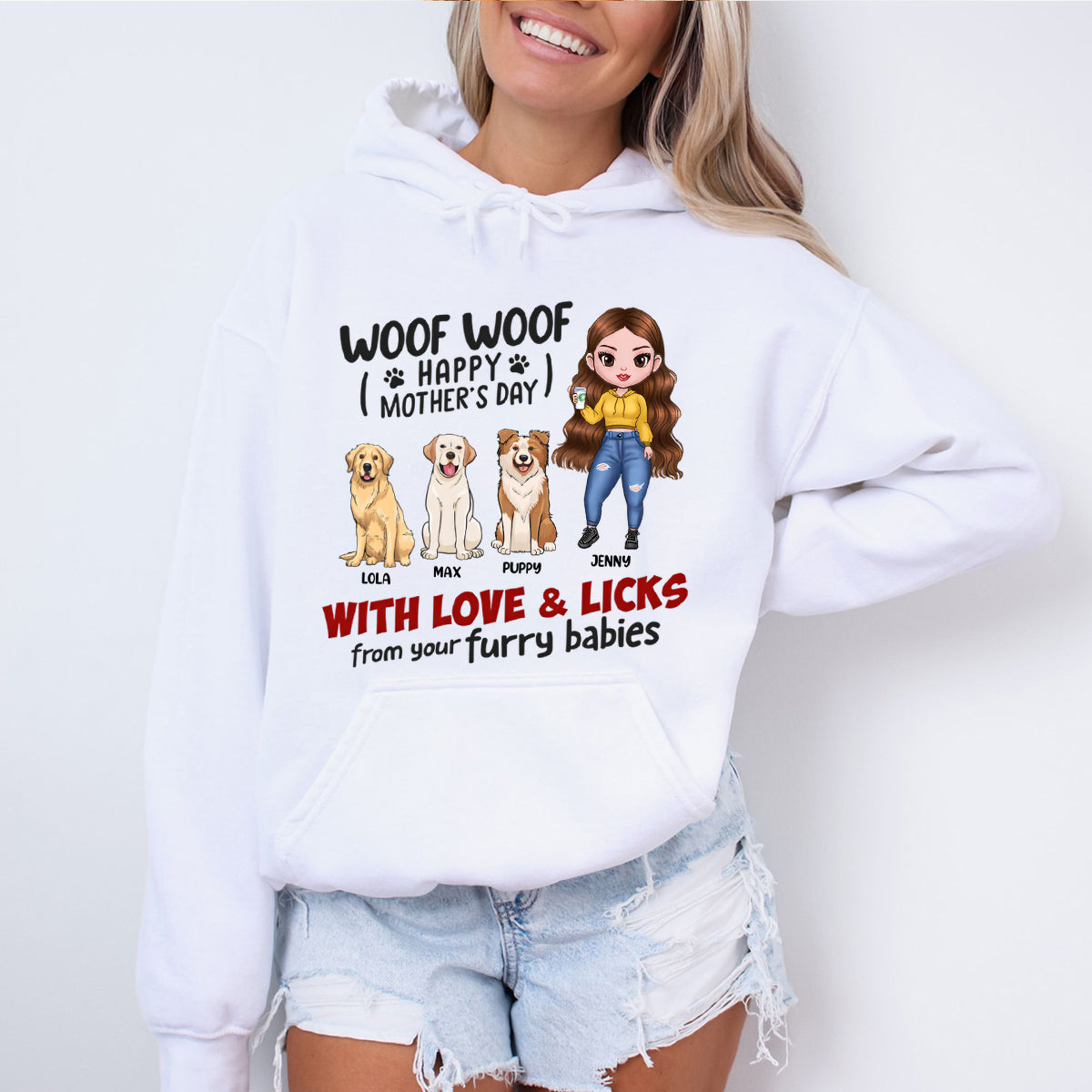 Happy Mother's Day With Love & Licks From Your Furry Babies - Dog Personalized Hoodie - Gift For Mom, Pet Owners, Pet Lovers