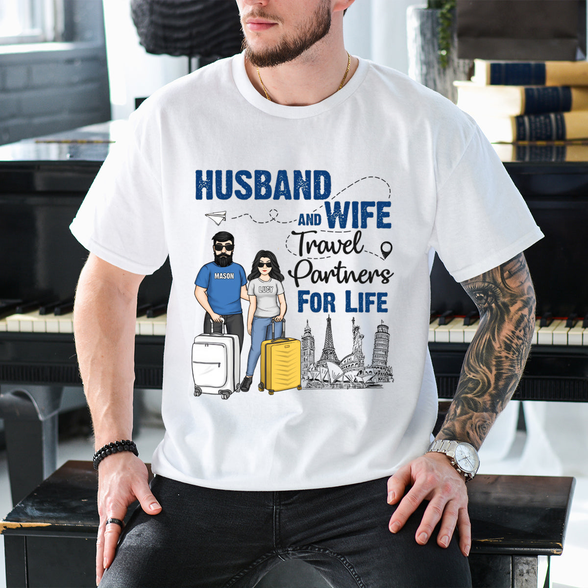 Husband And Wife Travel Partners - Personalized T-shirt - Gift For Couples, Husband Wife