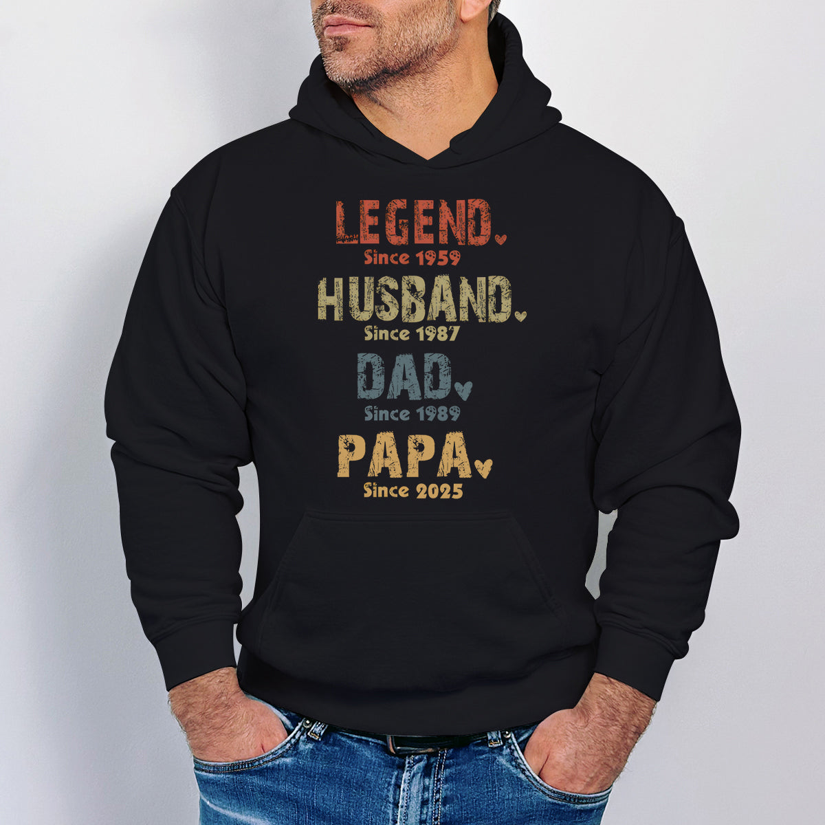 Legend, Husband, Dad And Papa Since - Family Personalized Custom Back Printed Hoodie - Gift For Dad, Grandpa