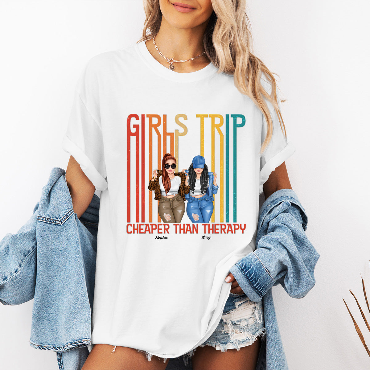 Let's Go Girls - Bestie Personalized Custom T-shirt - Summer Vacation, Gift For Bestie, BFF, Sisters