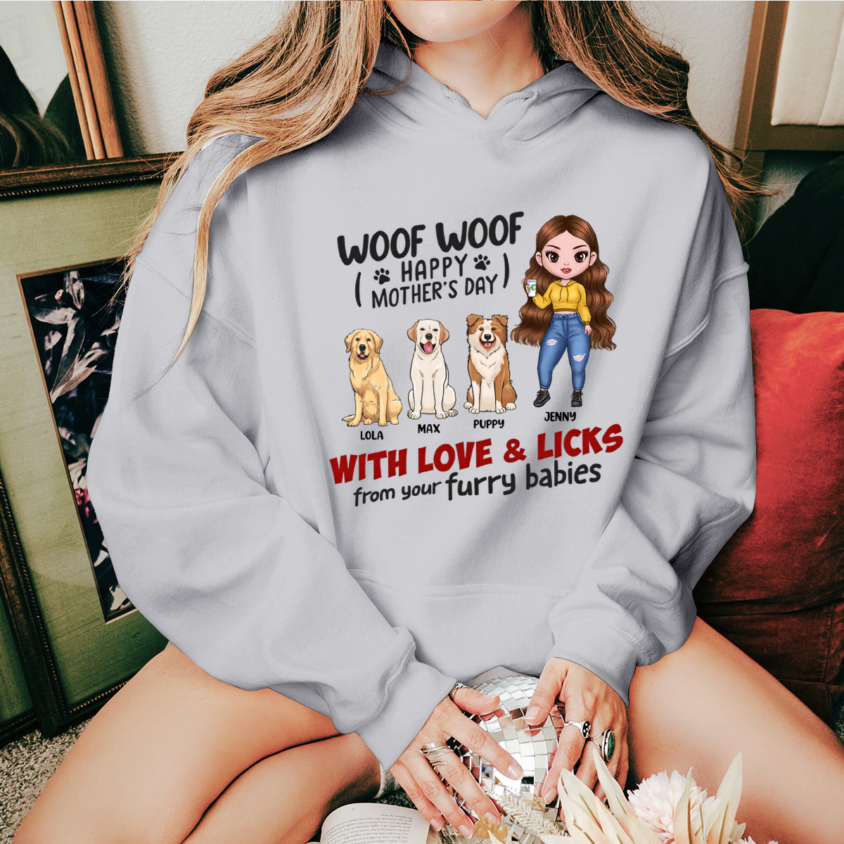 Happy Mother's Day With Love & Licks From Your Furry Babies - Dog Personalized Hoodie - Gift For Mom, Pet Owners, Pet Lovers