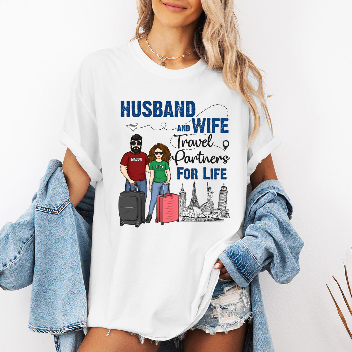 Husband And Wife Travel Partners - Personalized T-shirt - Gift For Couples, Husband Wife