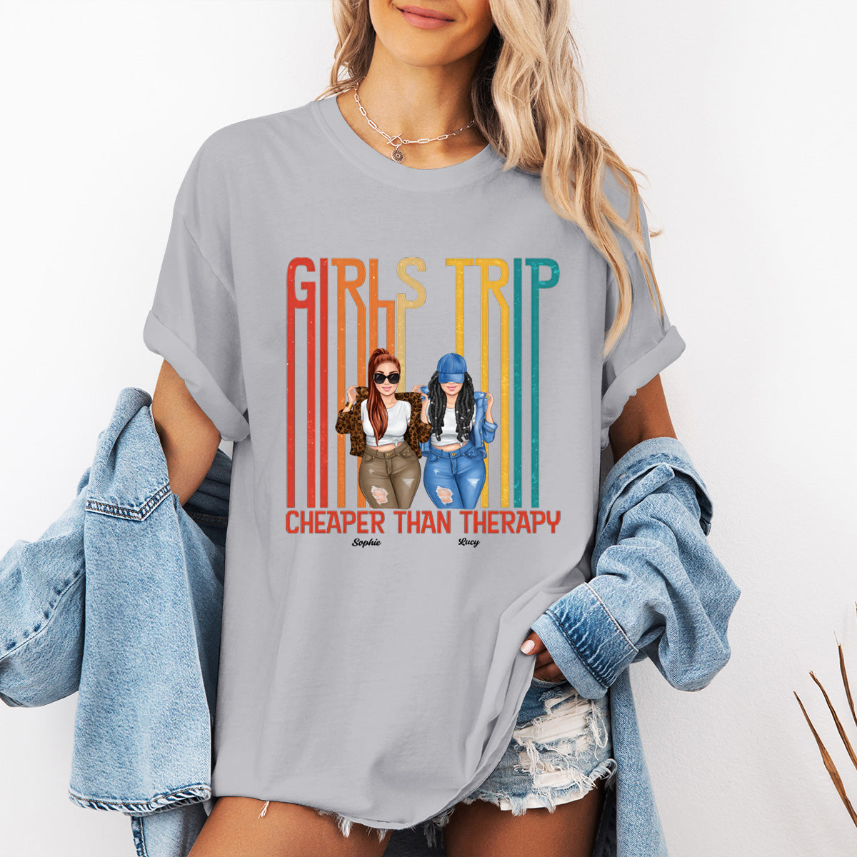 Let's Go Girls - Bestie Personalized Custom T-shirt - Summer Vacation, Gift For Bestie, BFF, Sisters