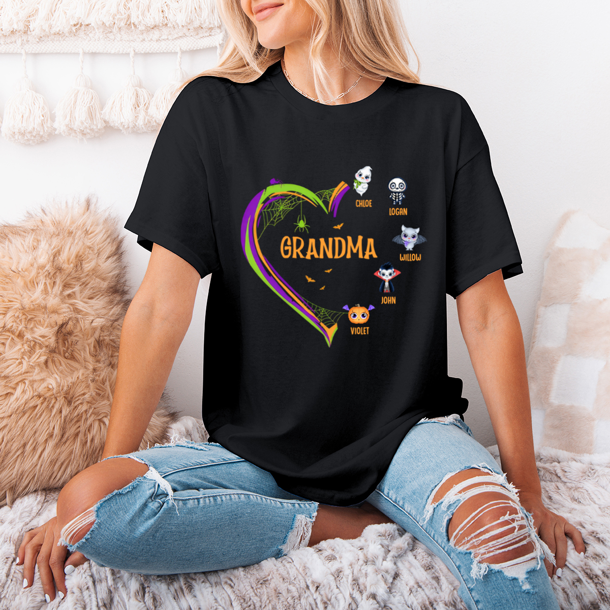 Grandma And Grandkids Halloween's Perfect Pair - Family Personalized Custom Sweatshirt - Halloween Gift, Gift For Grandma