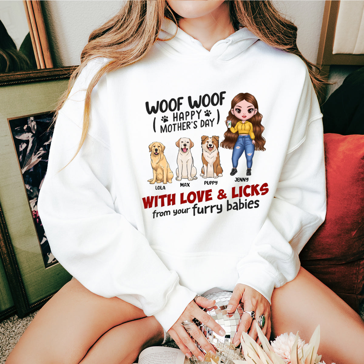 Happy Mother's Day With Love & Licks From Your Furry Babies - Dog Personalized Hoodie - Gift For Mom, Pet Owners, Pet Lovers