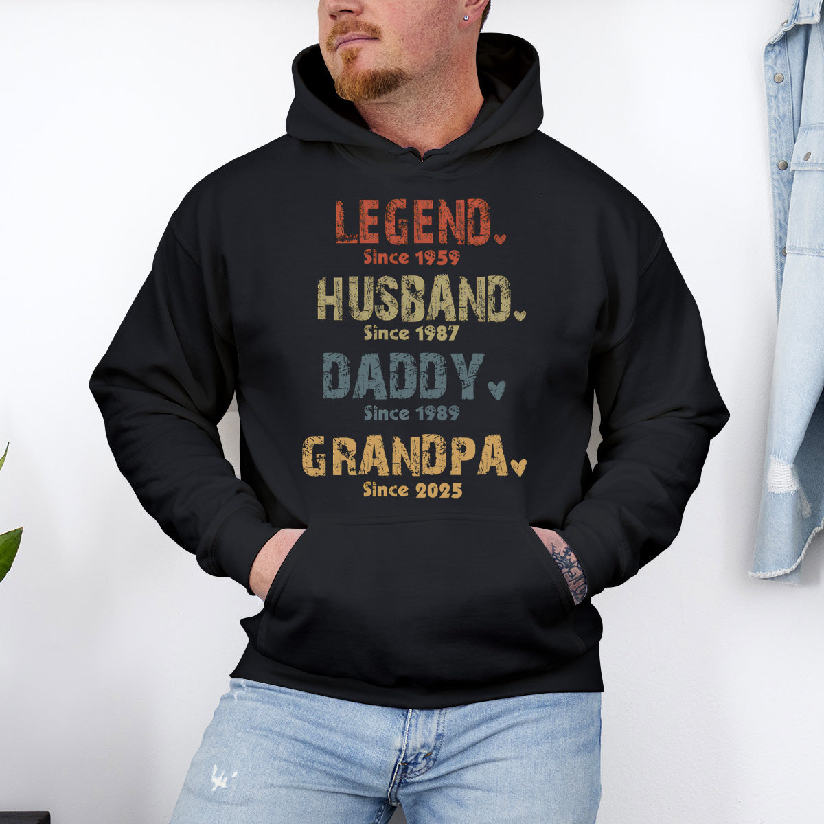 Legend, Husband, Dad And Papa Since - Family Personalized Custom Back Printed Hoodie - Gift For Dad, Grandpa