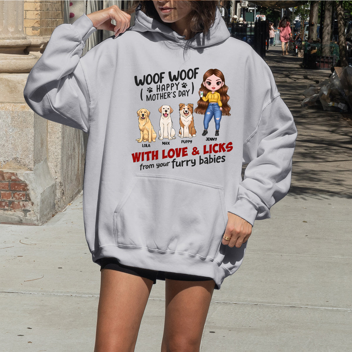 Happy Mother's Day With Love & Licks From Your Furry Babies - Dog Personalized Hoodie - Gift For Mom, Pet Owners, Pet Lovers