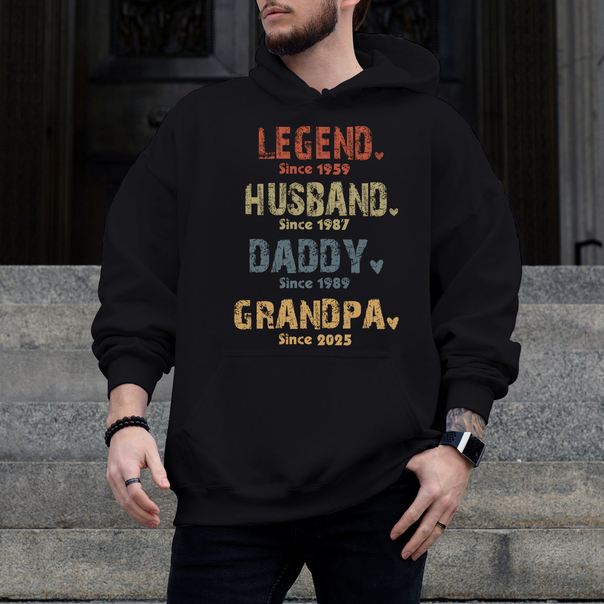 Legend, Husband, Dad And Papa Since - Family Personalized Custom Back Printed Hoodie - Gift For Dad, Grandpa