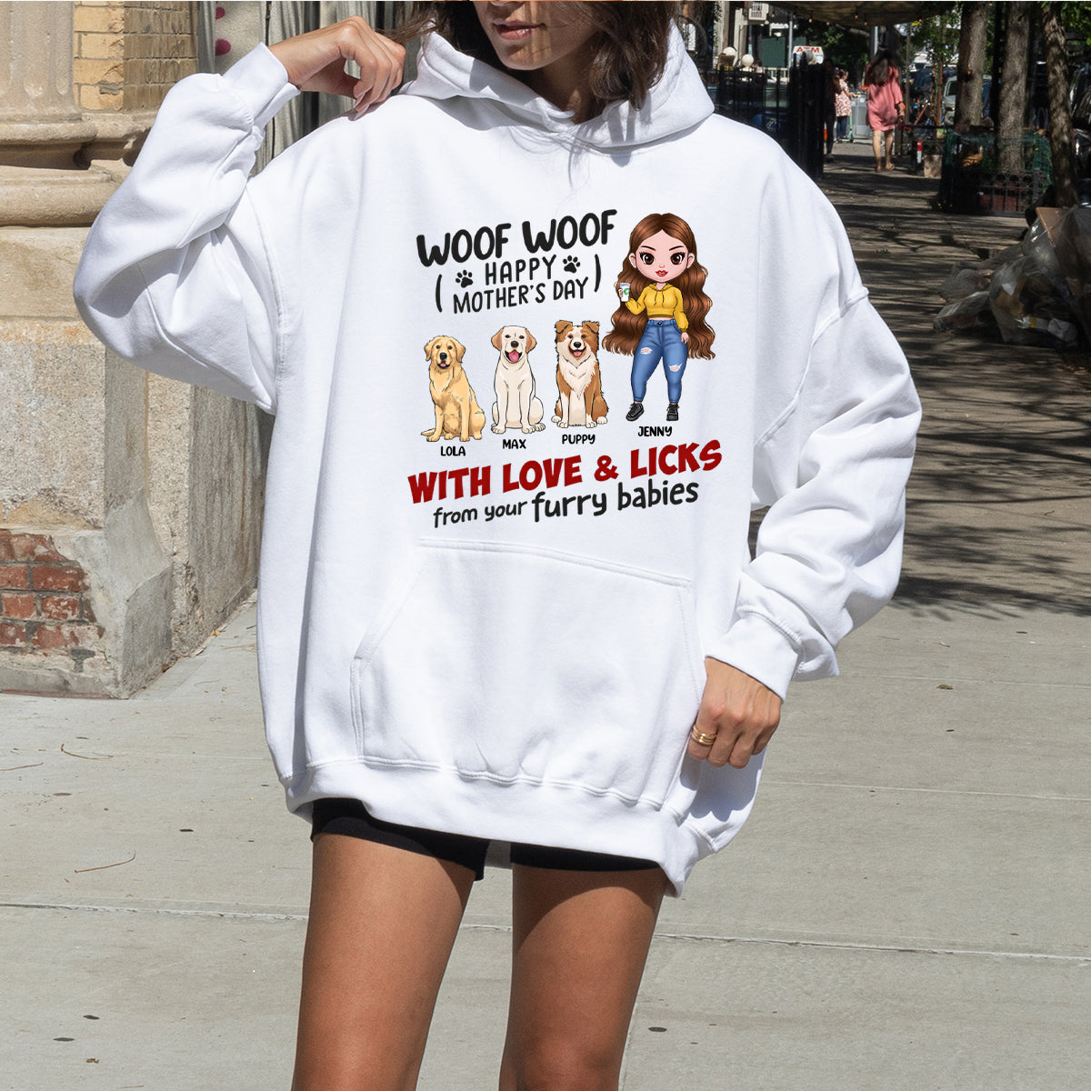 Happy Mother's Day With Love & Licks From Your Furry Babies - Dog Personalized Hoodie - Gift For Mom, Pet Owners, Pet Lovers