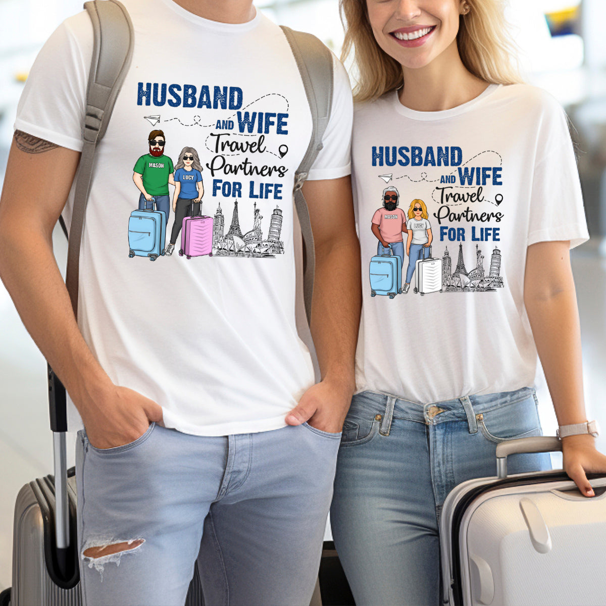 Husband And Wife Travel Partners - Personalized T-shirt - Gift For Couples, Husband Wife
