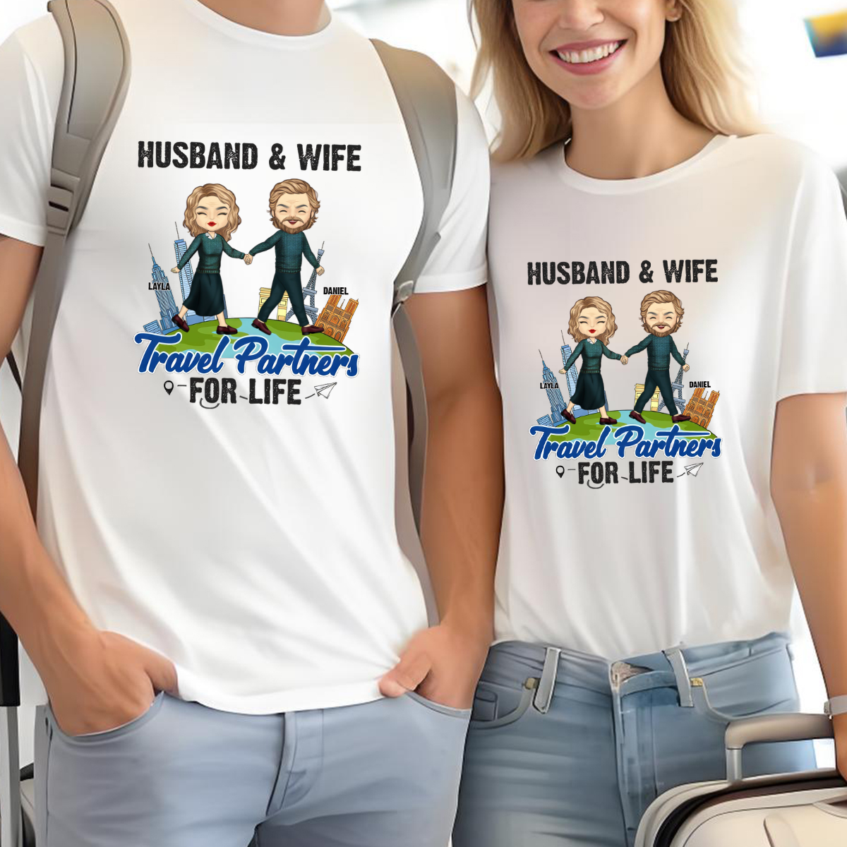 Travel Partners For Life Husband Wife - Personalized T-shirt - Gift For Couples, Husband Wife