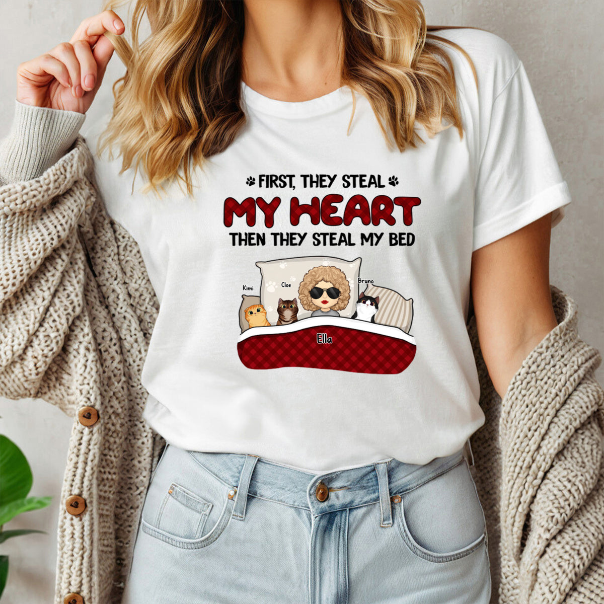 First They Steal My Heart Then They Steal My Bed - Dog & Cat Personalized Custom T-shirt - Gift For Pet Owners, Pet Lovers