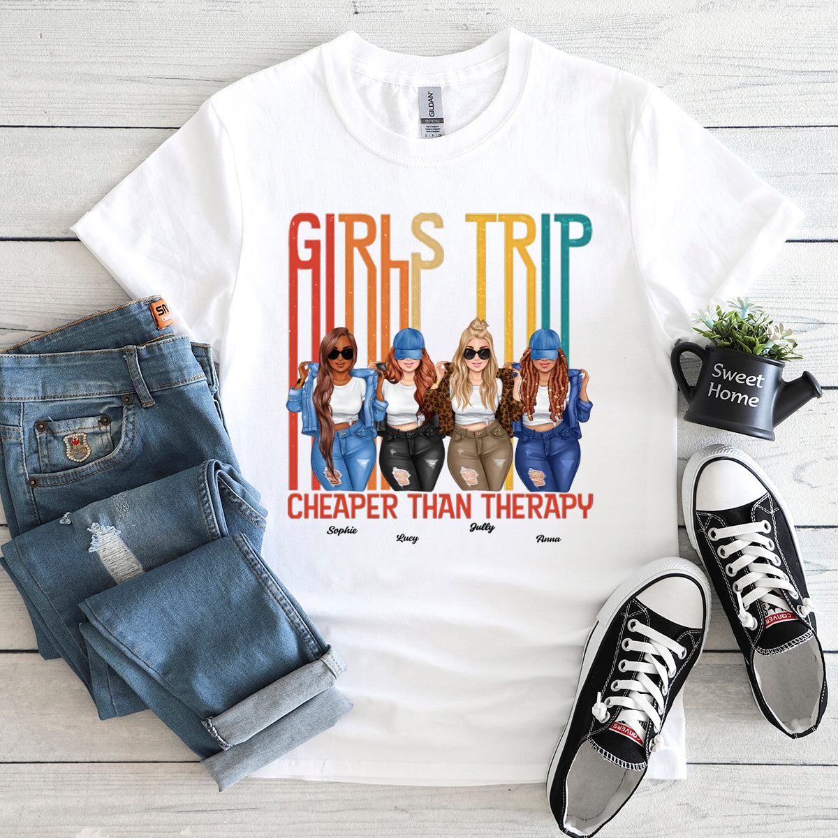 Let's Go Girls - Bestie Personalized Custom T-shirt - Summer Vacation, Gift For Bestie, BFF, Sisters