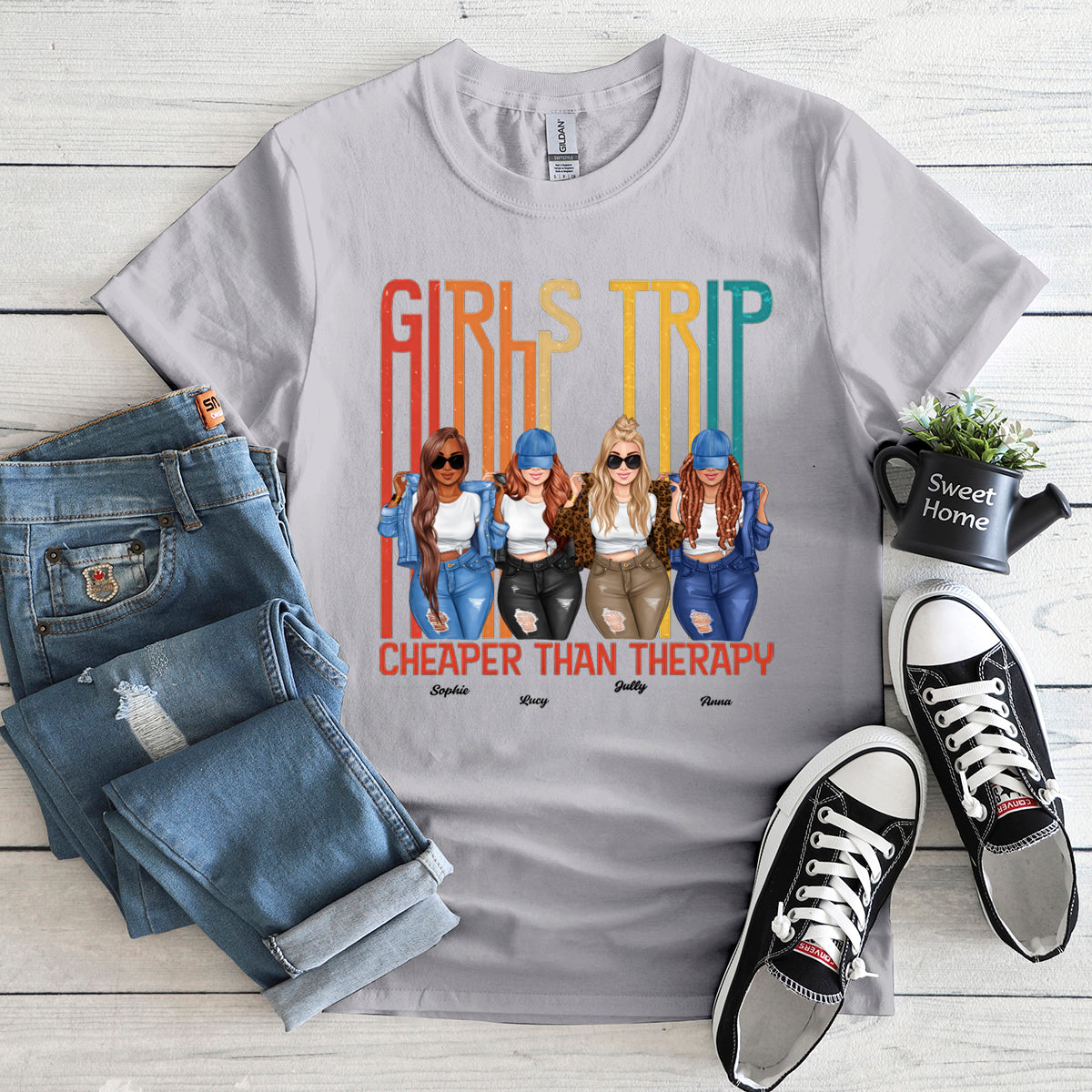 Let's Go Girls - Bestie Personalized Custom T-shirt - Summer Vacation, Gift For Bestie, BFF, Sisters